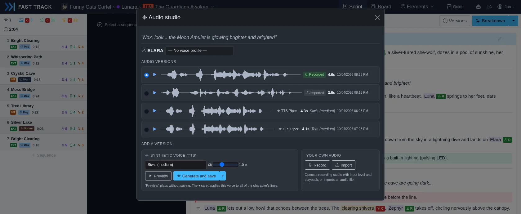 Studio audio d'un dialogue