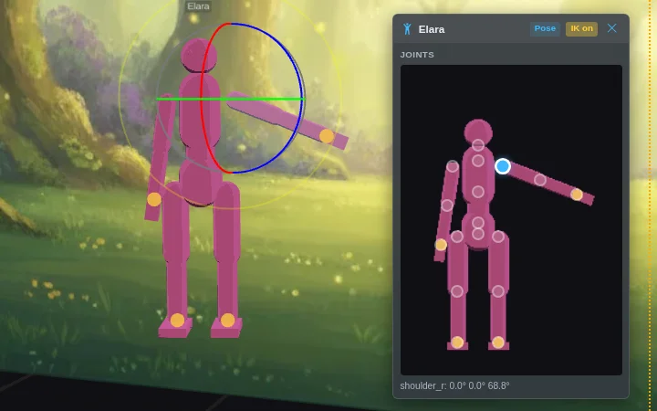 Panneau de pose : articulations et cibles IK